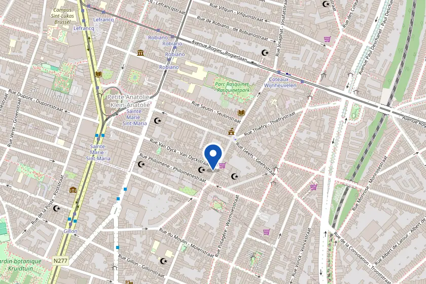 Plan: de praktijk in Schaarbeek, Josafatstraat 45. Klik voor de route.